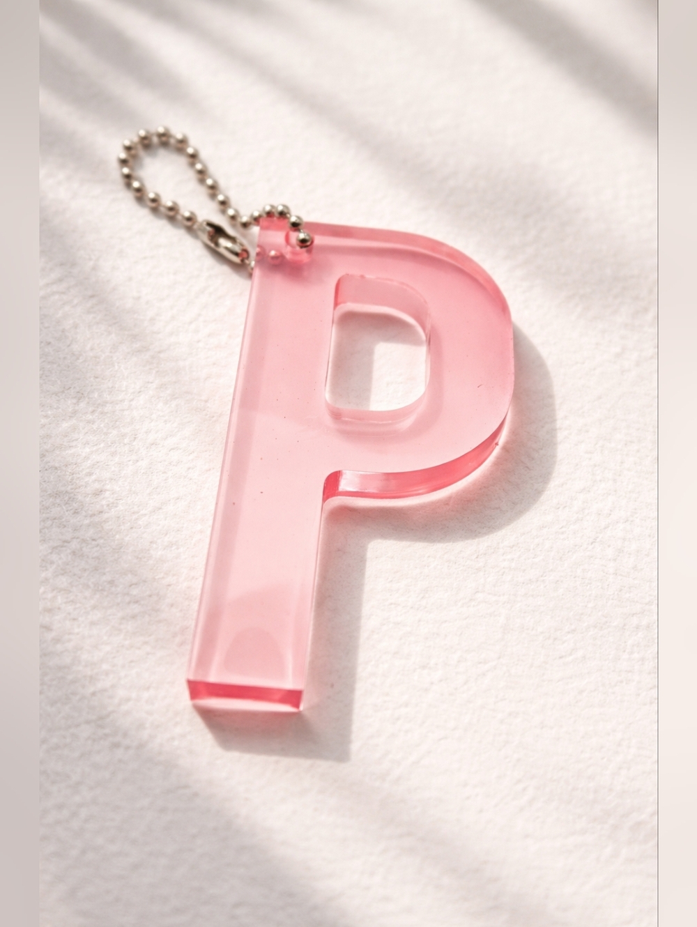 Pink Resin Initial P Keychain Handmade Acrylic Letter Charm Cute Gift